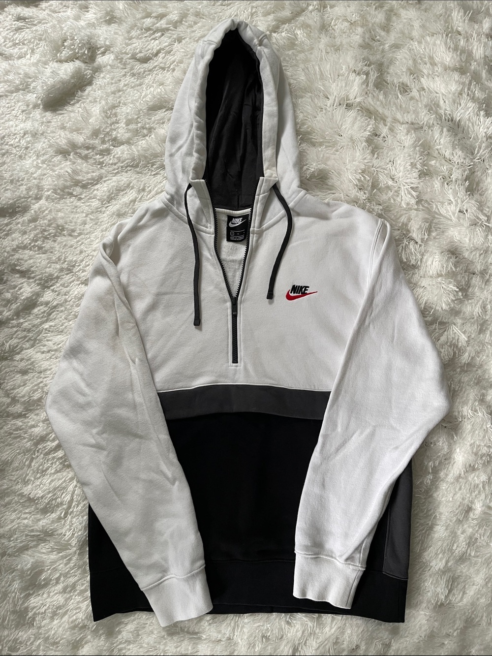 Nike Men’s White, Black and Gray Half-Zip Hoodie
